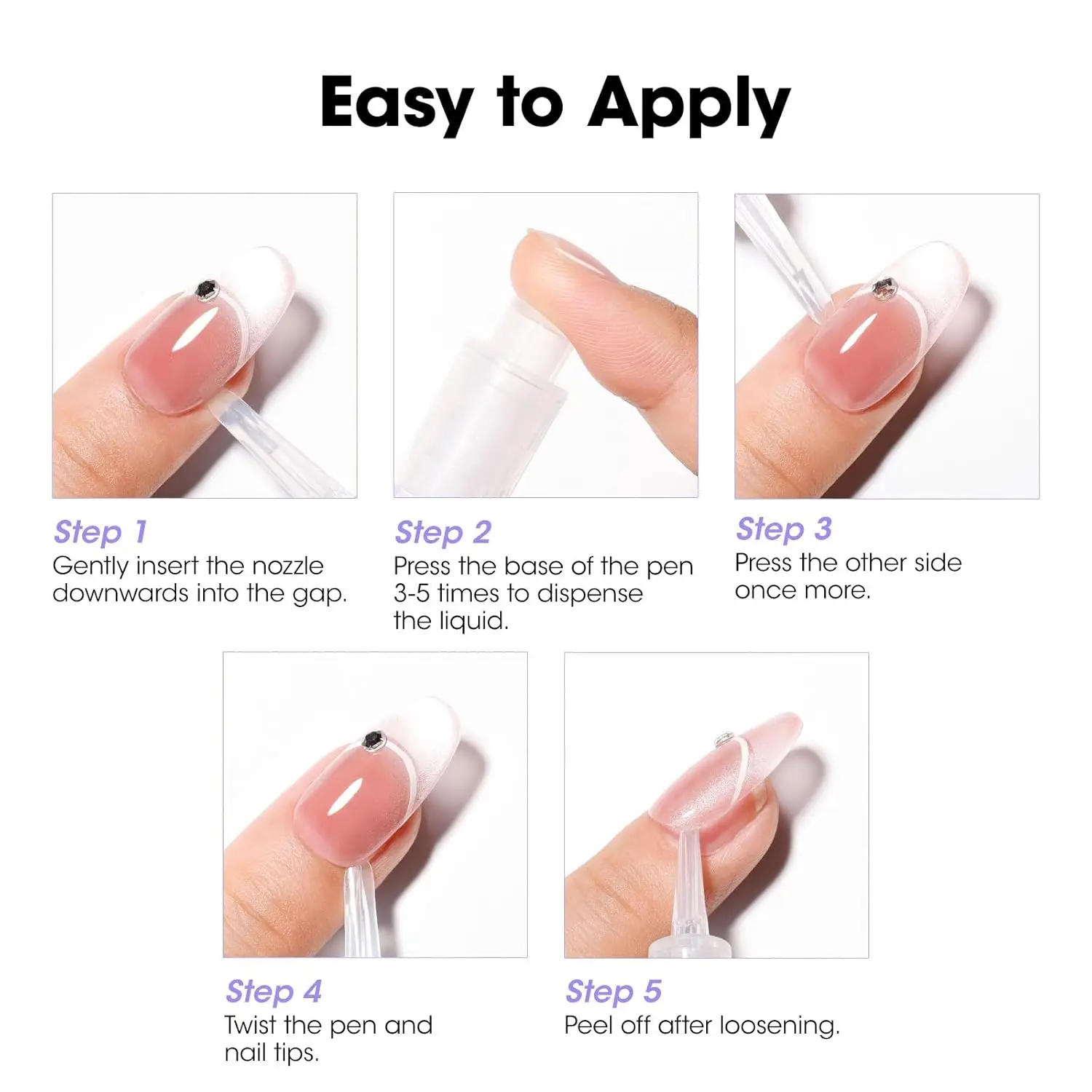 Kit de uñas postizas GELLEN, 2 uds., para quitar pegamento a presión, 10s, removedor rápido, bolígrafo acrílico sólido mejorado, adhesivo sin acetona