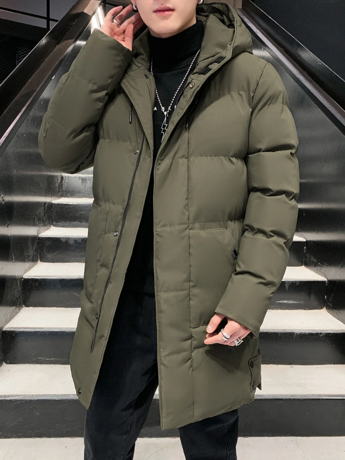 

Мужская зимняя хлопковая куртка средней длины, пуховик больших размеров, теплая, утолщенная, повседневная, свободного кроя