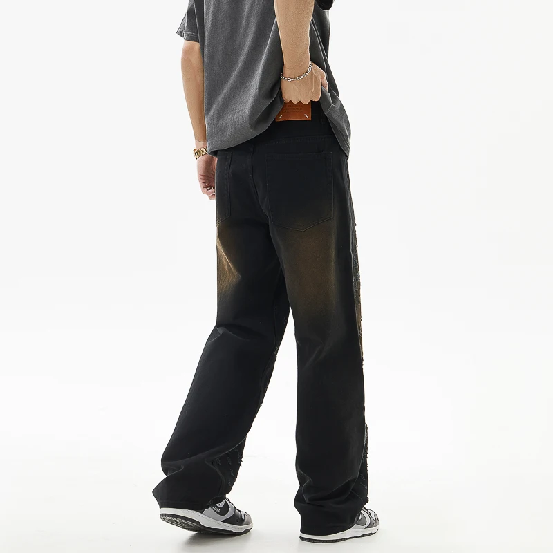 Ripped jeans men's loose straight fashion street fashion personality handsome hip hop casual retro trousers