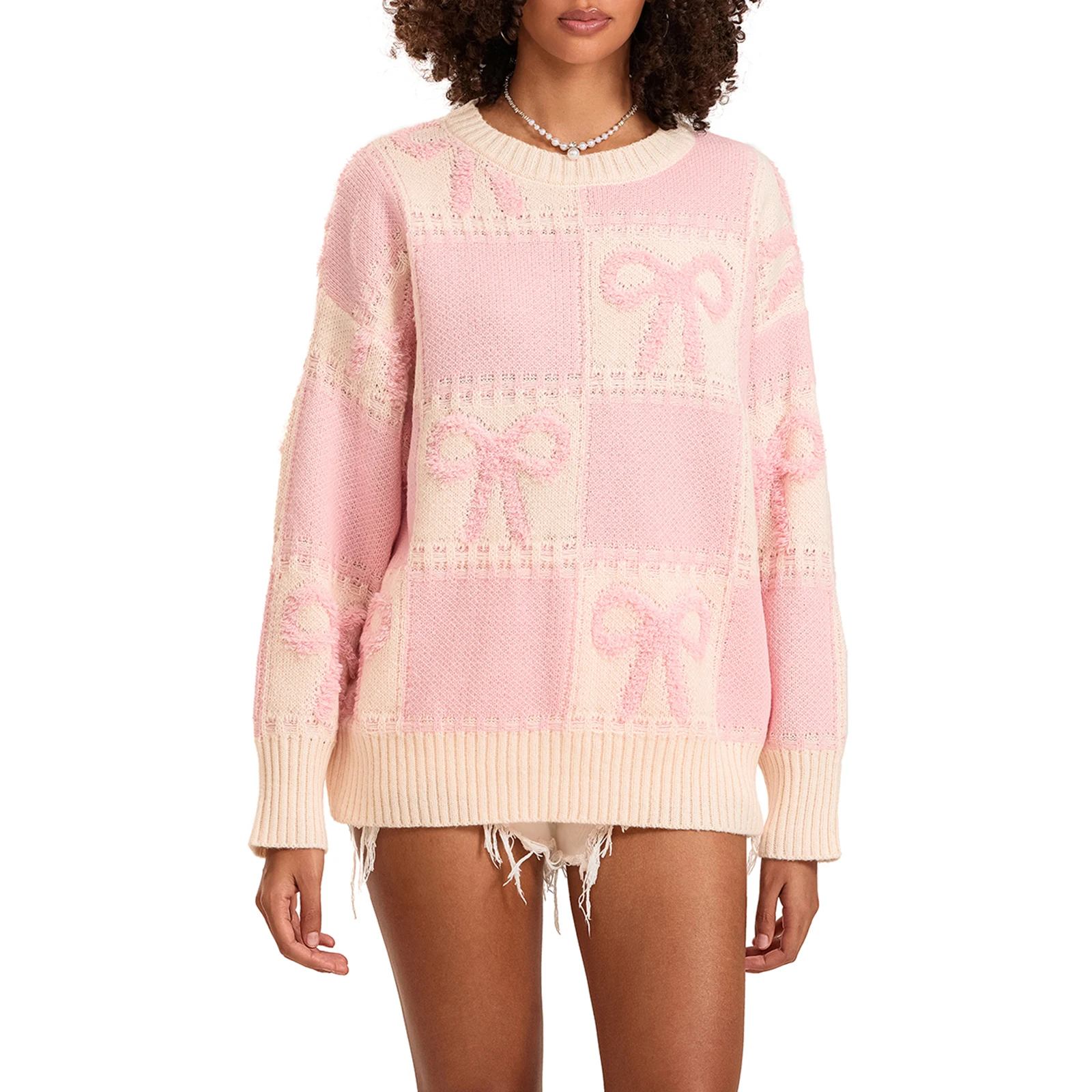 

Women's Fairy Grunge Autumn Winter Color Block Stitching Pullovers Jumpers Bow Plaid Sweaters 2024 New Female Knitwears