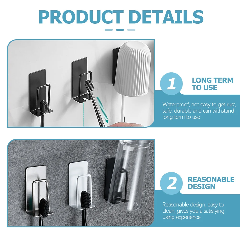 

2Pcs Toothbrush Holders Stainless Steel Wall Mounted No Drill Adhesive Design for Bathroom Kids Adult Electric Toothbrush