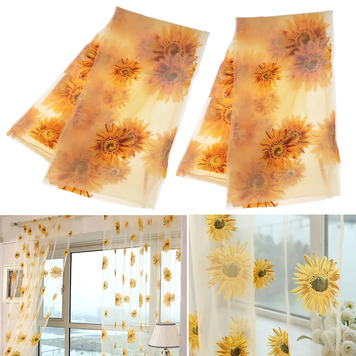 نافذة شفافة عباد الشمس المطبوعة الفوال الستار البرتقالي 200x100 سنتيمتر غرفة نوم غرفة المعيشة نافذة الستائر الخصوصية