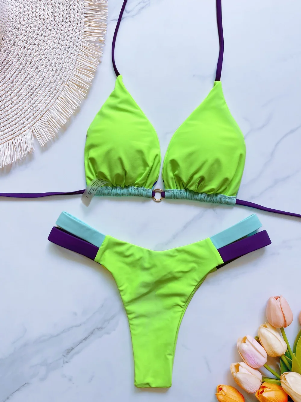 RUOTONSEPT New Sexy Solid Splicin Bikini Set Women\'s Swimsuit Two-piece Triangle Halter Swimwear Bathing Suit Brazilian Biquinis