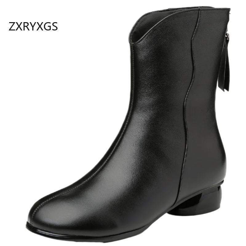 ZXRYXGS قسط جلد البقر الخريف الشتاء الأحذية أحذية الثلوج 2025 حجم كبير الجلد الحقيقي أنيقة أحذية الموضة النسائية في أنبوب الأحذية #3