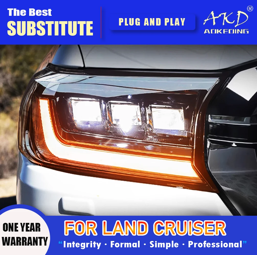 

AKD Head Lamp for Toyota Land Cruiser LED Headlight 2016-2020 Headlights LC200 DRL Turn Signal High Beam Angel Eye Projector