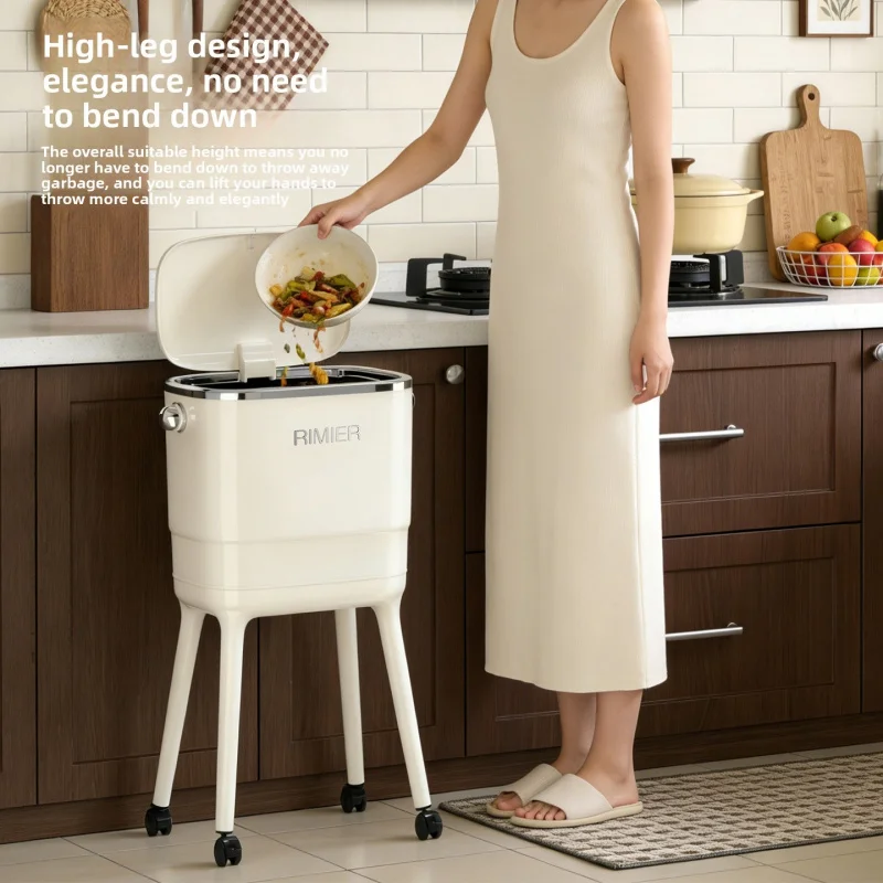 

Household trash bin, no need to bend over, stylish and luxurious, with wheels, for cleaning around the dining table, with lid