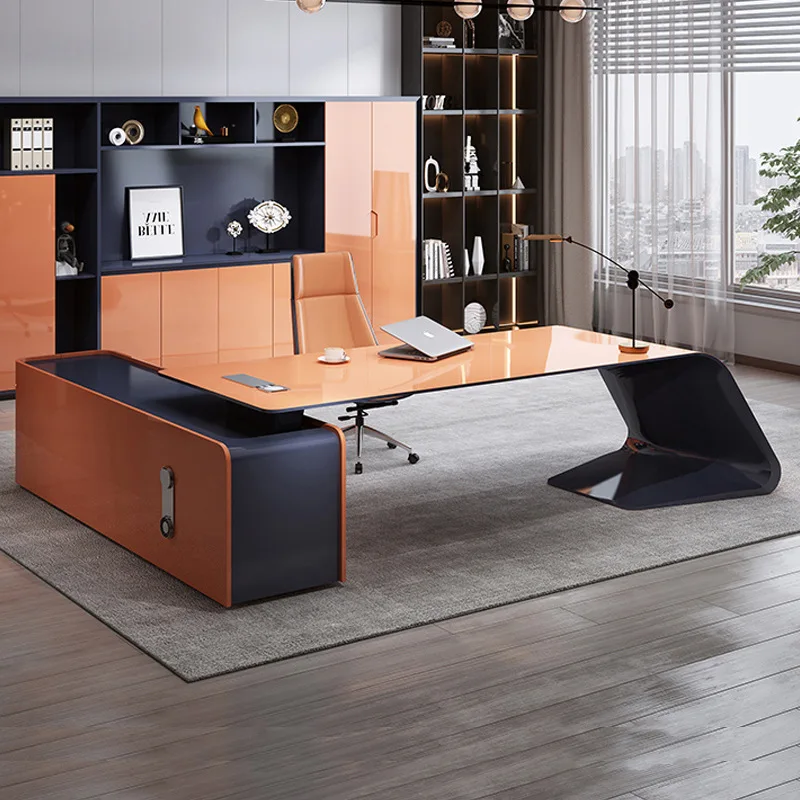 

Office Boss Table Simple Modern Light Luxury Chairperson's Office Paint President's Large Desk Office Desk And Chair Combination