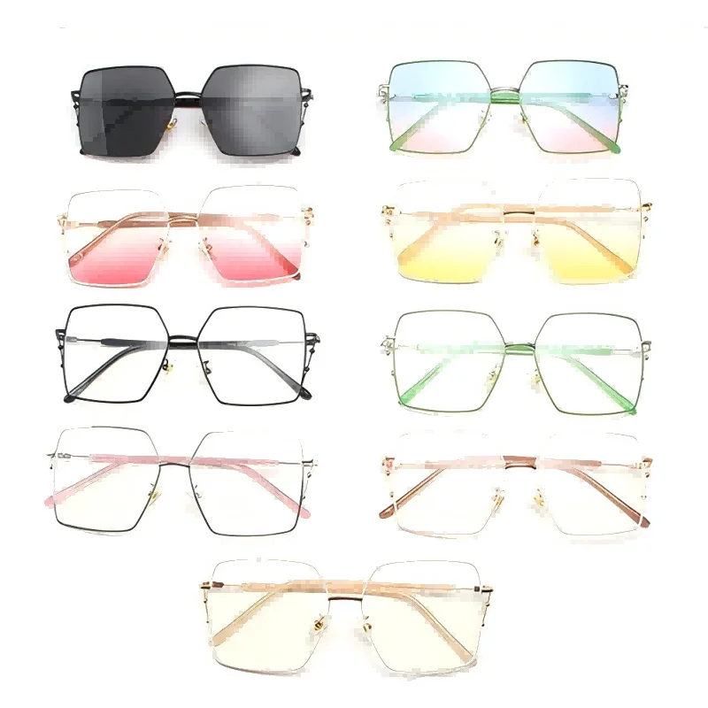 Metal Sunglasses Female Retro Street Shot All Match Slash Beaded Square Frame Powder Sunglasses