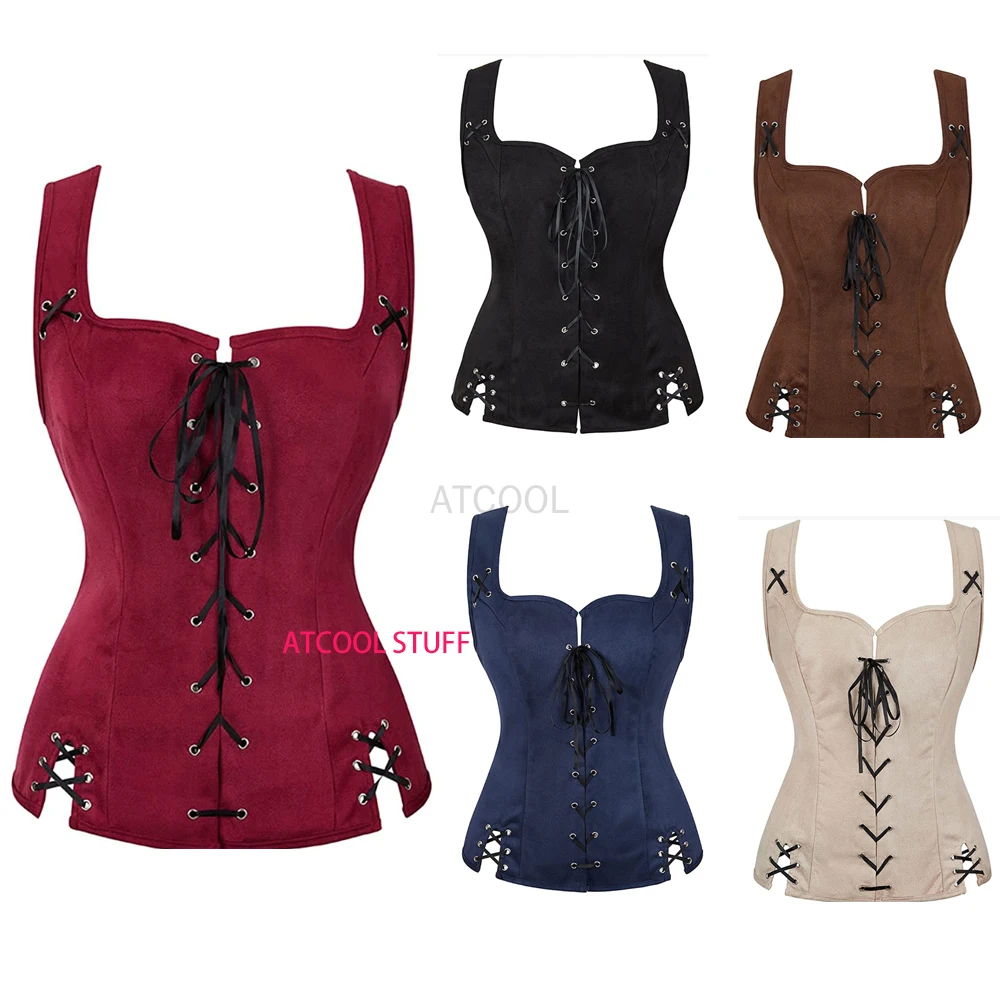 Sexy Women Medieval Celtic Corset Top Lace Up Female Hunter Warrior Cosplay Costume Lady Waistcoat Renaissance Archer Pirate Ves