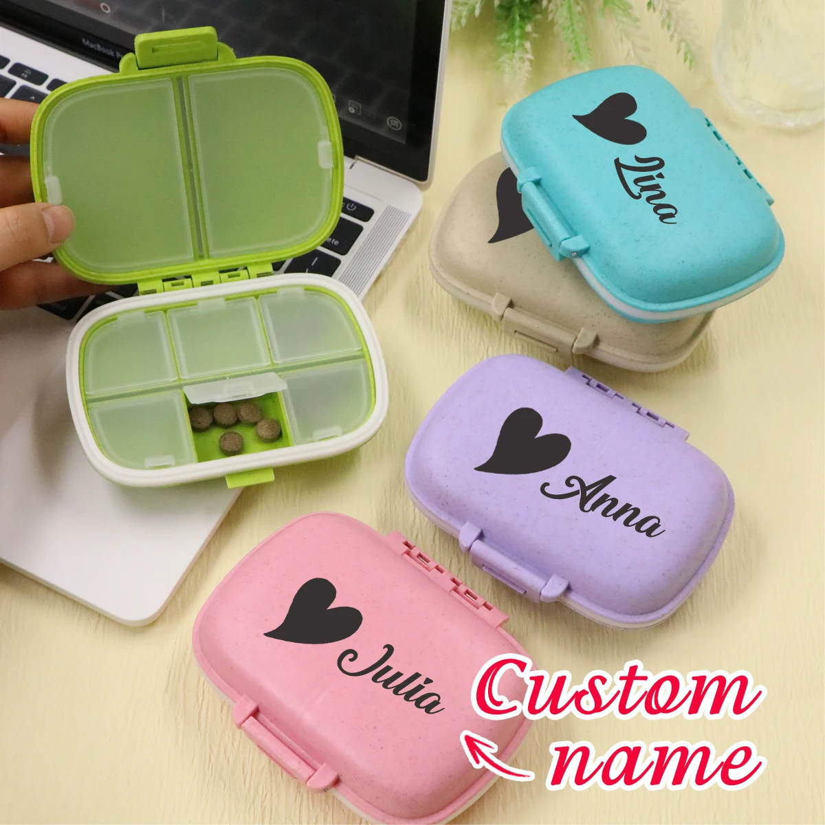 Personalisierte Pillendose mit Namen, Reise-Pillendose, individuelle Pillentaschen, anpassbare Pillendose für die Handtasche, Pillendosen-Organizer