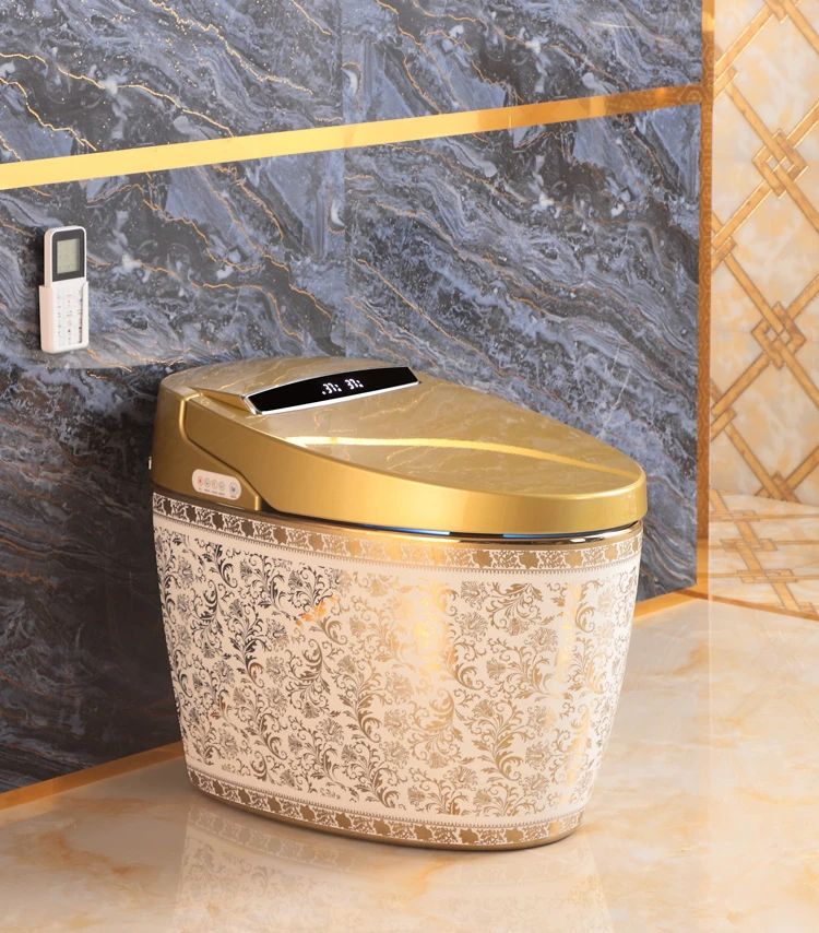 Tuhao gold smart toilet splash-proof integrated gold-plated toilet color Guangdong