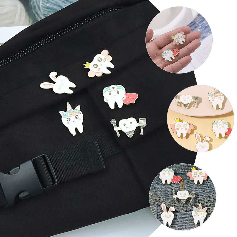 10Pcs Teeth Brooch Pin Aesthetic Cartoon Design for Women Clothing Bags Backpacks Pin Badge Locking Backs Brooches for Women