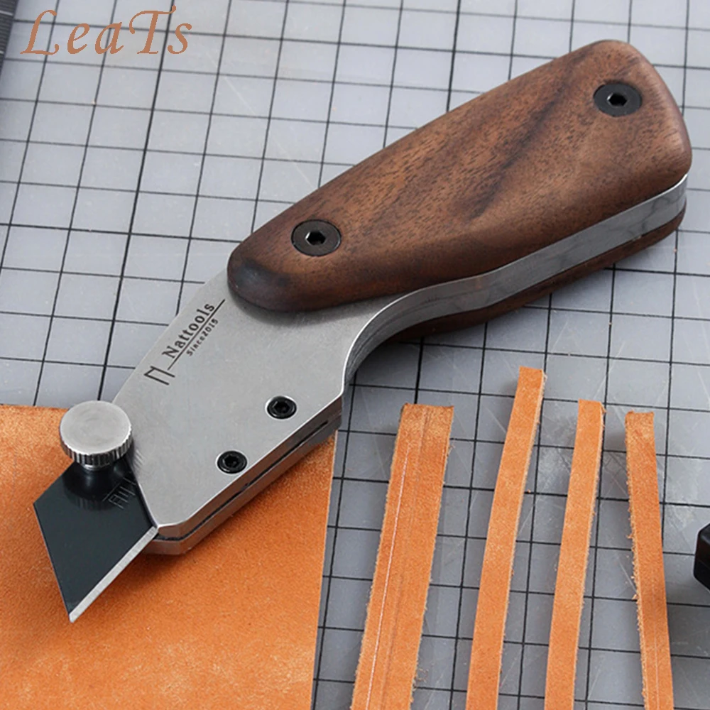 Nattools Handmade DIY Cutting Knife Sharp Blade Stainless Steel Leather Cutting Tools Walnut Handle Advanced Leather Making Tool