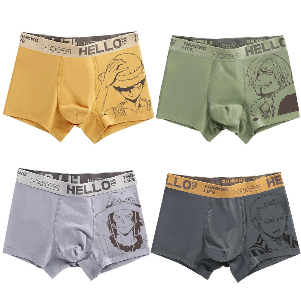 One Piece Monkey D. Luffy Ace Roronoa Zoro Nami Sanji Men\'s Underpants Anime Antibacterial Men\'s Boxer Briefs Boys Shorts Pants