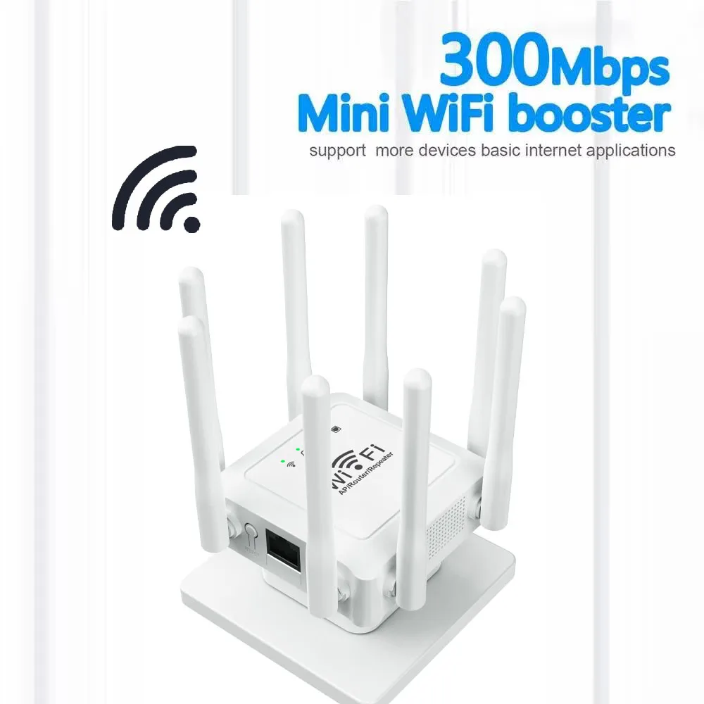 300Mbps WiFi Relay Extender Repeater 8 เสาอากาศอินเตอร์เน็ตไร้สายบูสเตอร์ 2.4G WiFi เครื่องขยายสัญญาณเราเตอร์ไร้สายเครือข่ายสำหรับโฮมออฟฟิศ