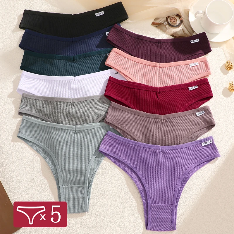 5Pcs/Set Women Cotton Brazilian Panties V Waist Female Underwear Comfortable Un…