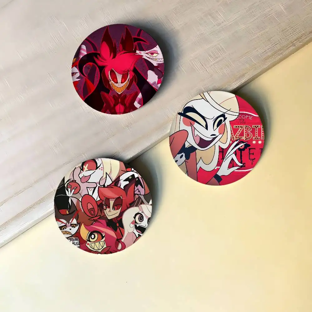 H-hazbin Hotel Badges Peripheral Lapel Pins Tinplate Round Brooch For Shoulder Bag Accessories Souvenir Gifts