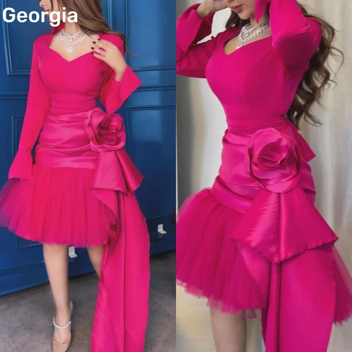 فساتين للمناسبات الخاصة Customized V-Neck A-Line Dresses For Prom Short Beadings Luxury Evening Dresses Bow Long Sleeves