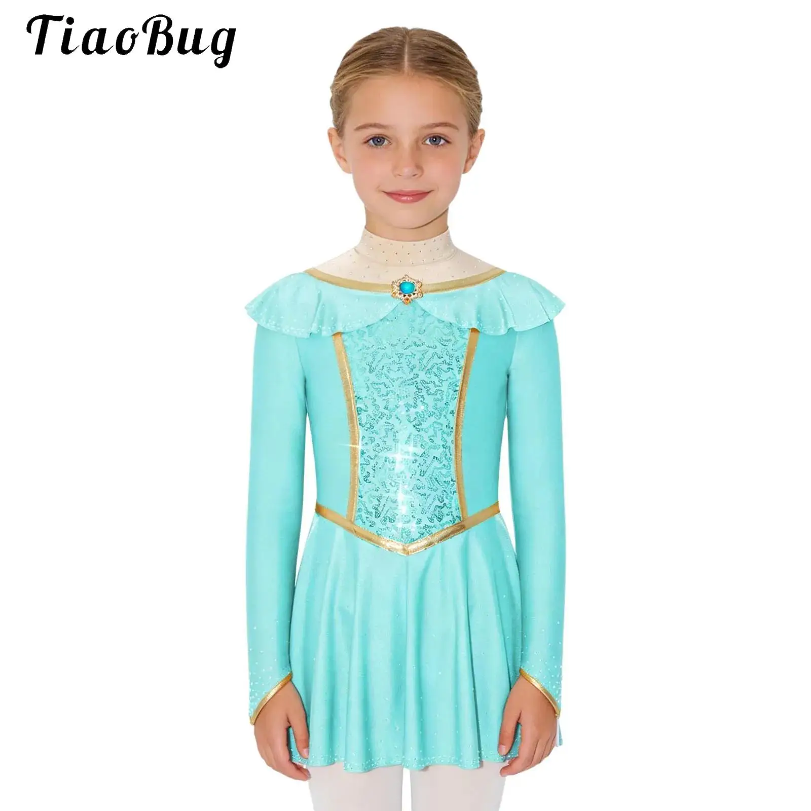 

Kids Girls Halloween Arabian Princess Cosplay Costume Long Sleeve Rhinestones Sequins Gem Leotard Dress Indian Stage Performance