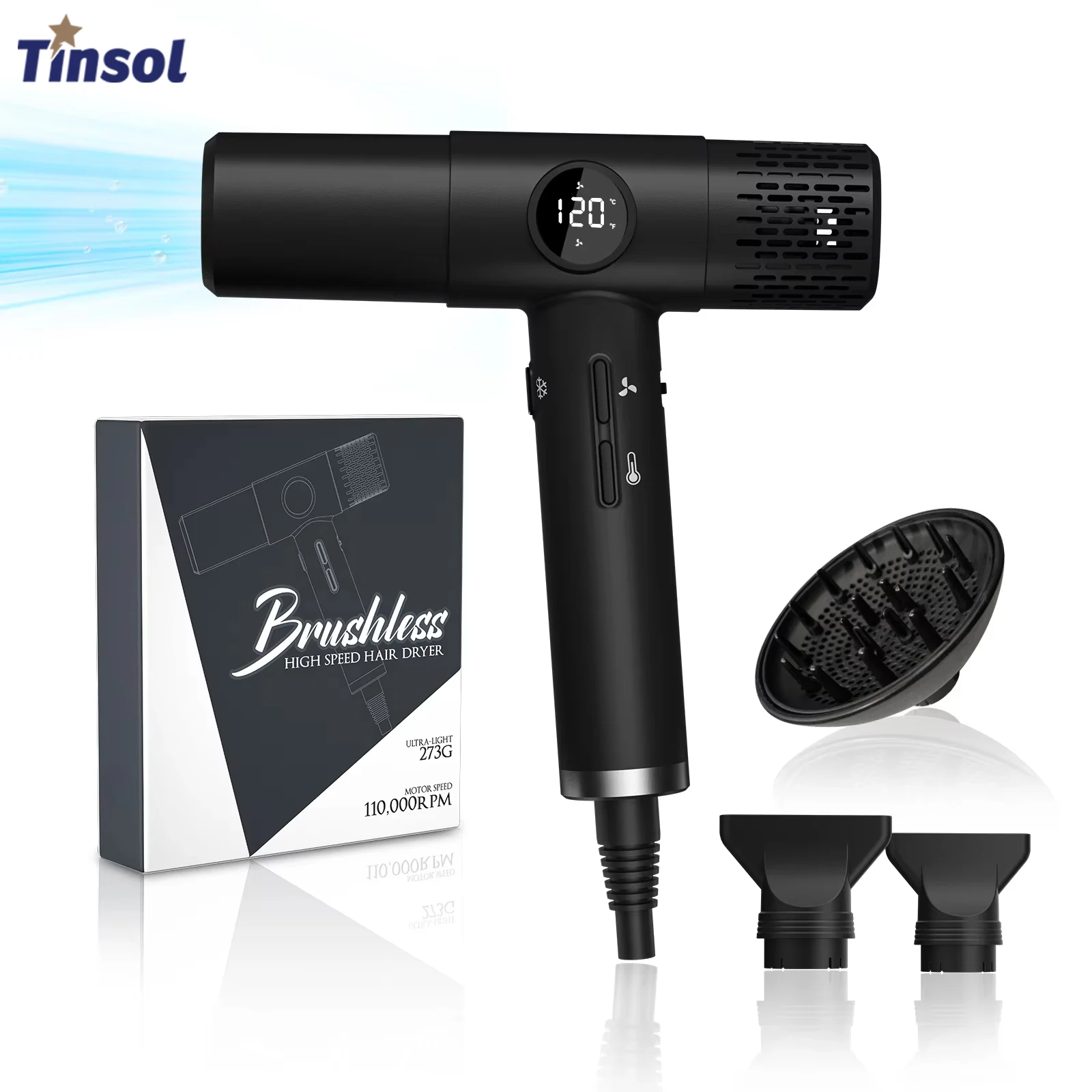 

TINSOL Professional negative ion hair dryer, fast drying, high-speed hair dryer, salon and home constant temperature hair care
