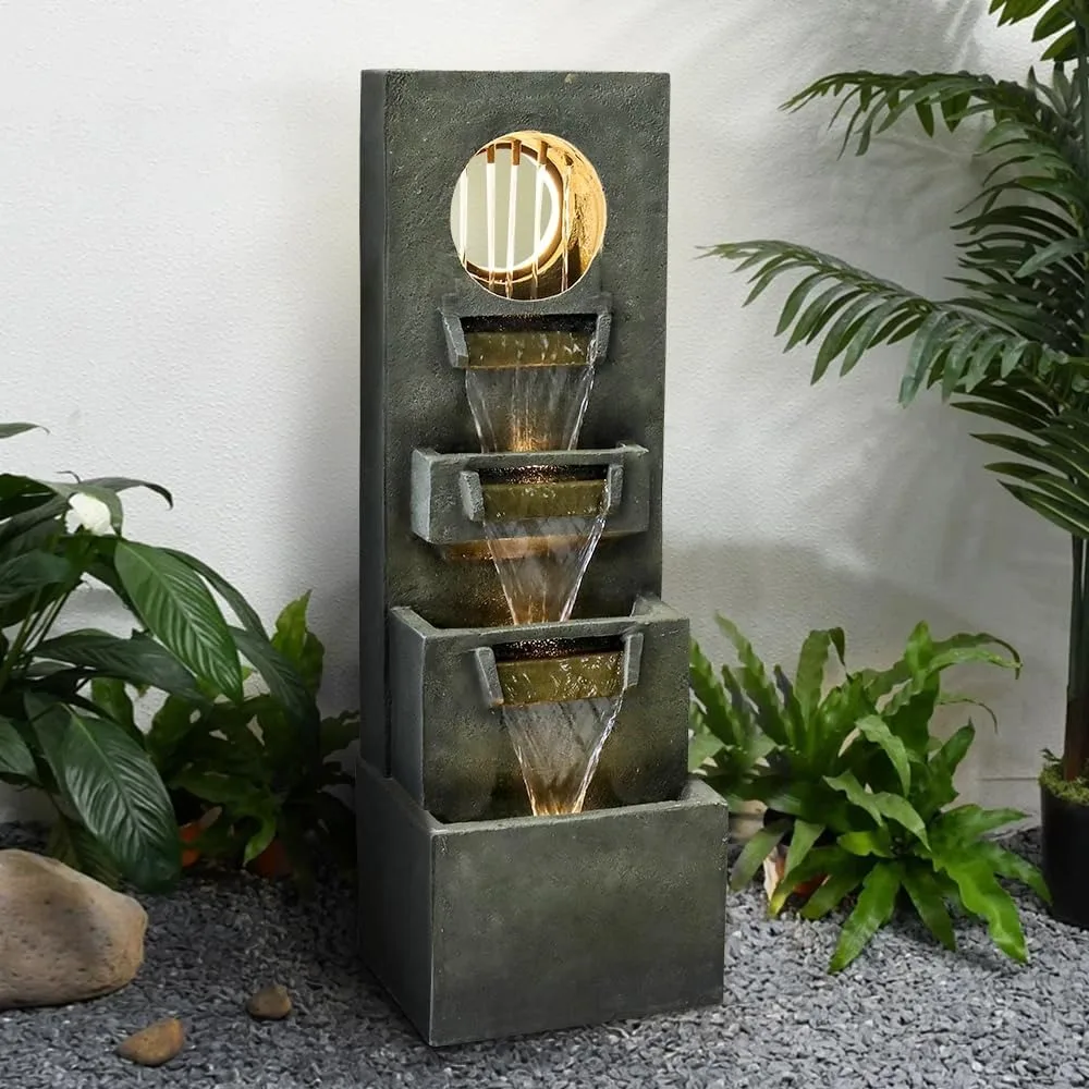 39.3”H Outdoor Waterfall Fountain, Tall Indoor  with Light&Pump, 4-Tier Outdoor and Indoor Waterfalls for House, Office, Garden