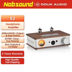 Nobsound E2 Tube Headphone Amplifier XLR/4.4mm/6.35mm HiFi Stereo Preamplifier with Gain Switch Vintage VU Meter