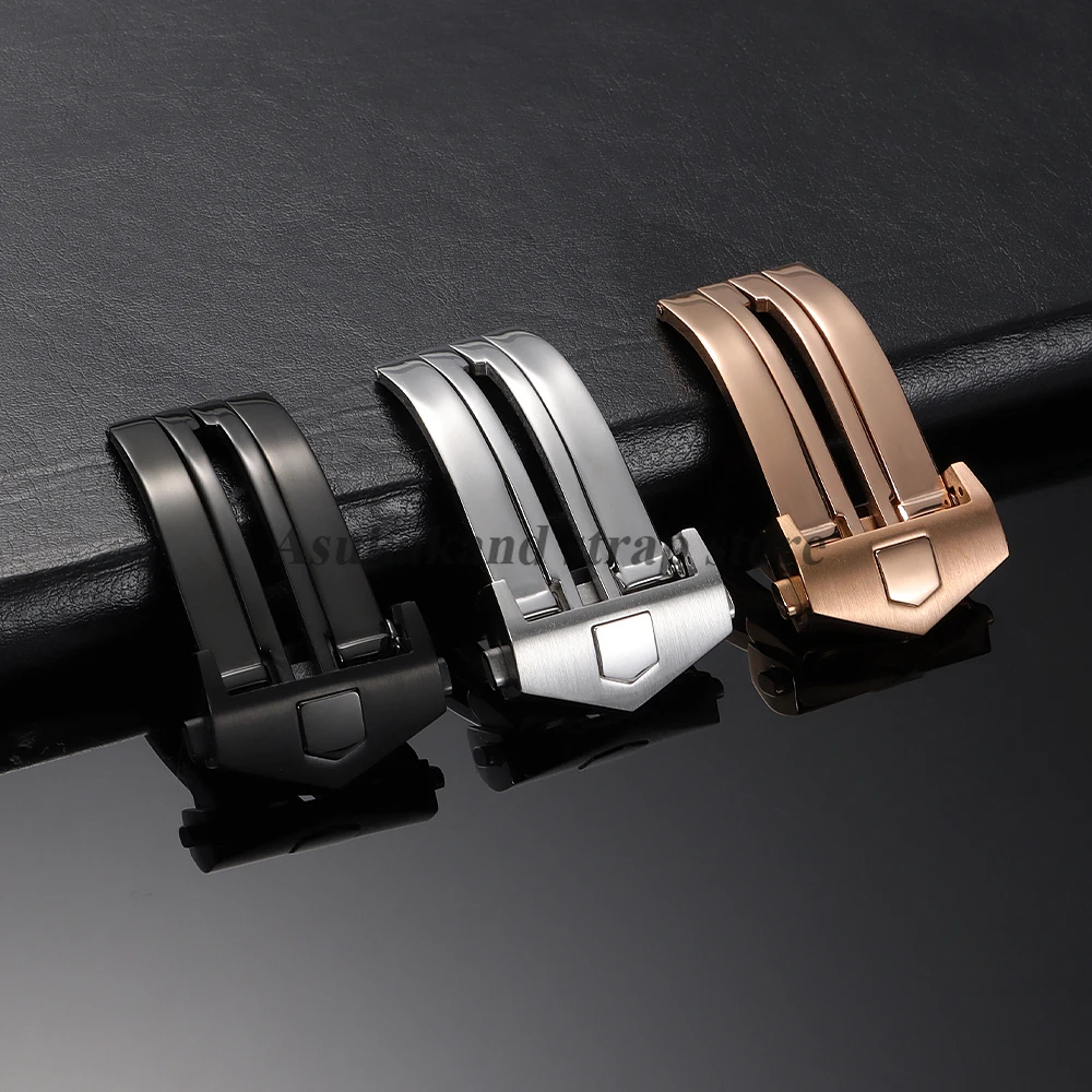 Fibbia per orologio per cinturino TAG Heuer Fibbia pieghevole in acciaio inossidabile per cinturino in pelle in silicone Doppio pulsante 18mm 20mm Chiusure