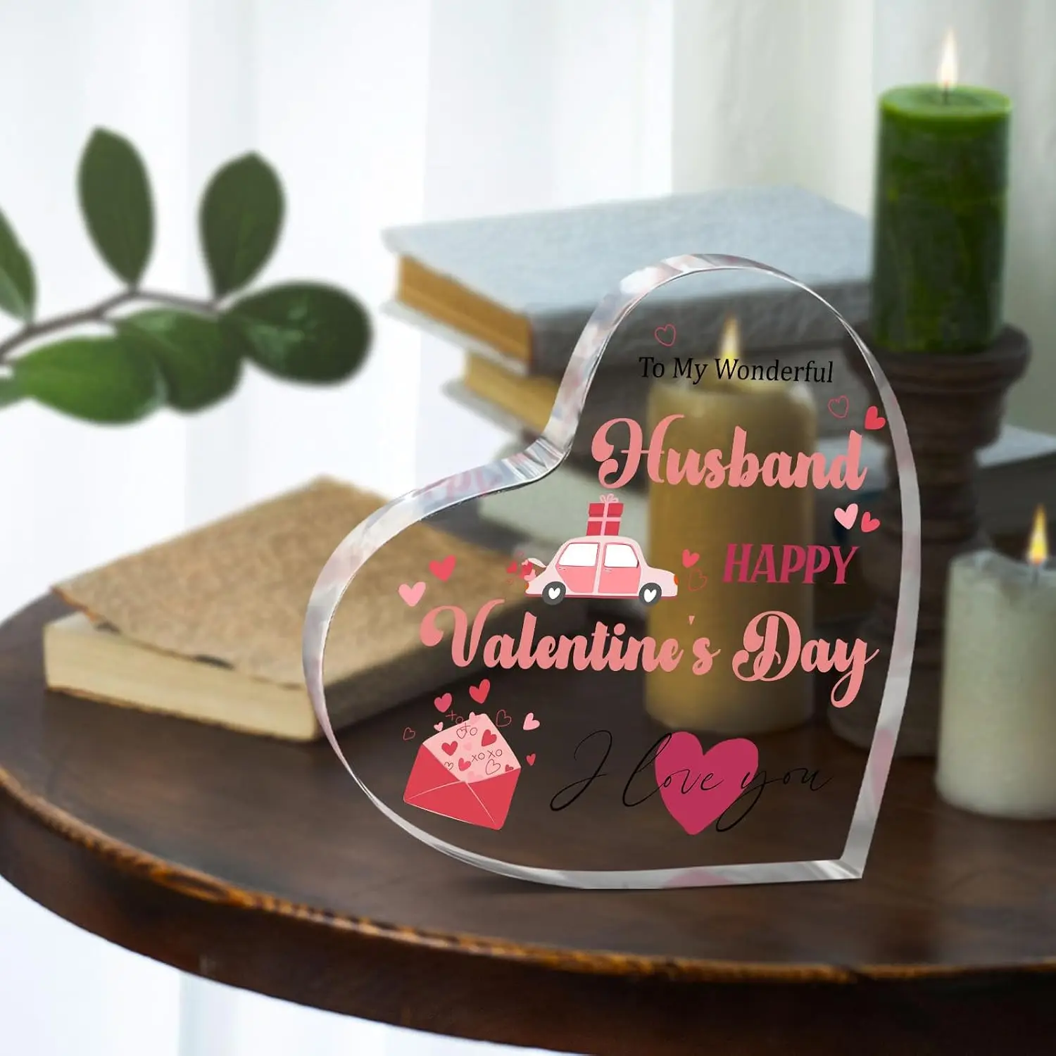 Heart‑Shaped Acrylic Plaque To My Wonderful Husband Happy Valentine's Day Car Envelope Heart Freestanding Romantic Keepsake Gift