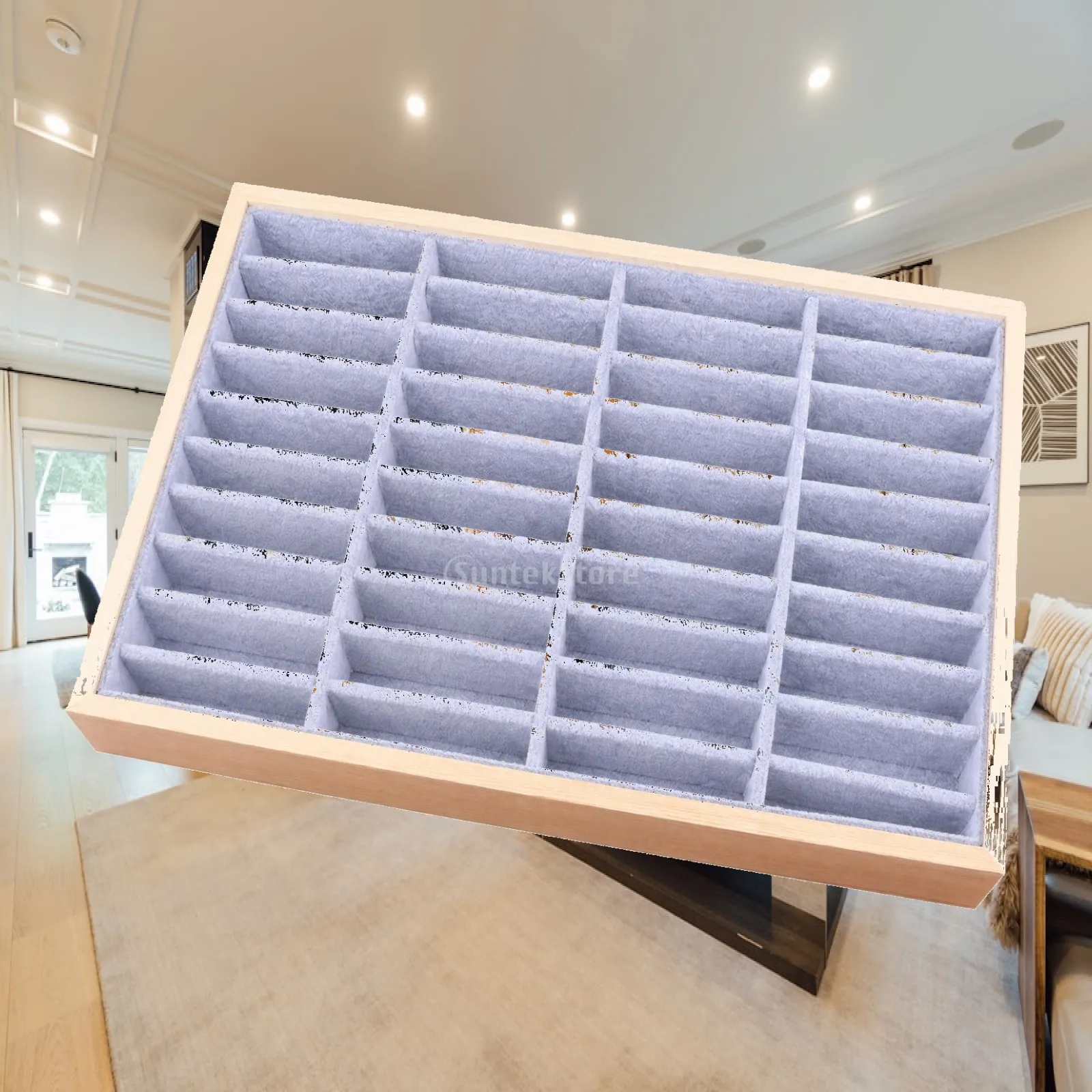 Velvet Jewelry Tray Organizer for Bracelets Bangles with Wood Frame Box Counter Display