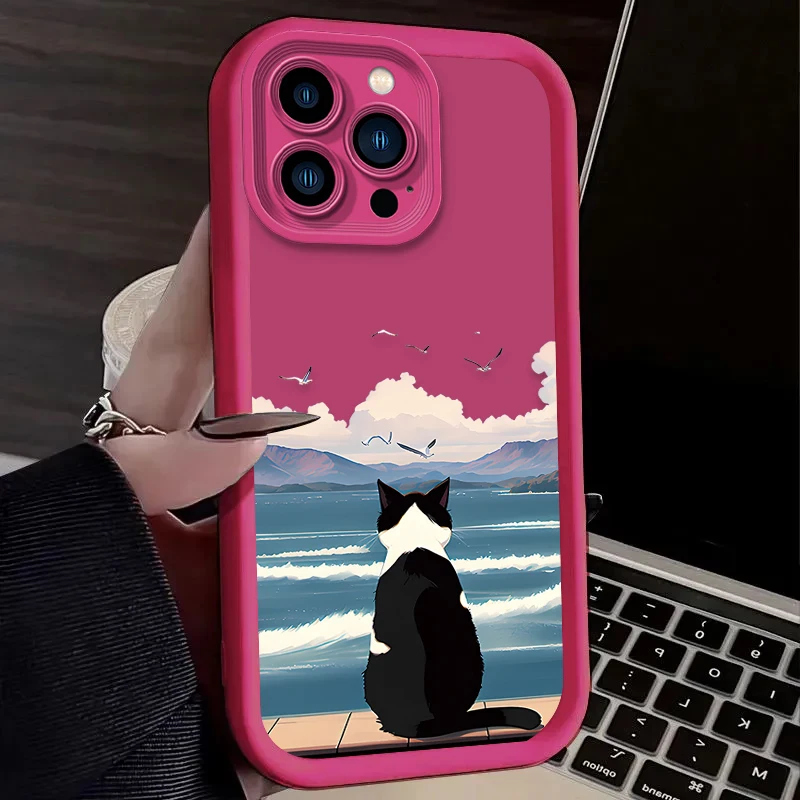 حافظة لطيفة على شكل قطة سوداء لهاتف آيفون 17 Air 16 16E 15 14 13 12 11 Pro Max X XS X S Max XR SE 2020 SE4 7 8 غطاء سيليكون مقاوم للصدمات #6