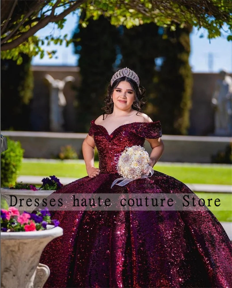 Burgundy Sequin Corset Quinceanera Dresses Ball Gown 2023 Sweetheart Princess Sweet 16 Dresses Wedding Gown Luxury vestidos 15