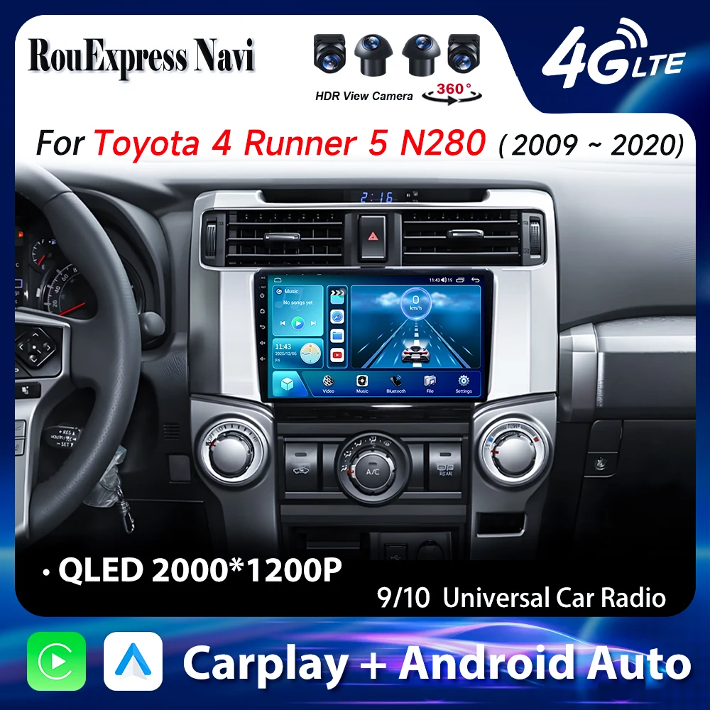 Android 16Carplay Auto For Toyota 4Runner 4 Runner 2009-2020 Car Radio Player Multimedia Stereo Navigation GPS Video Bluetooth