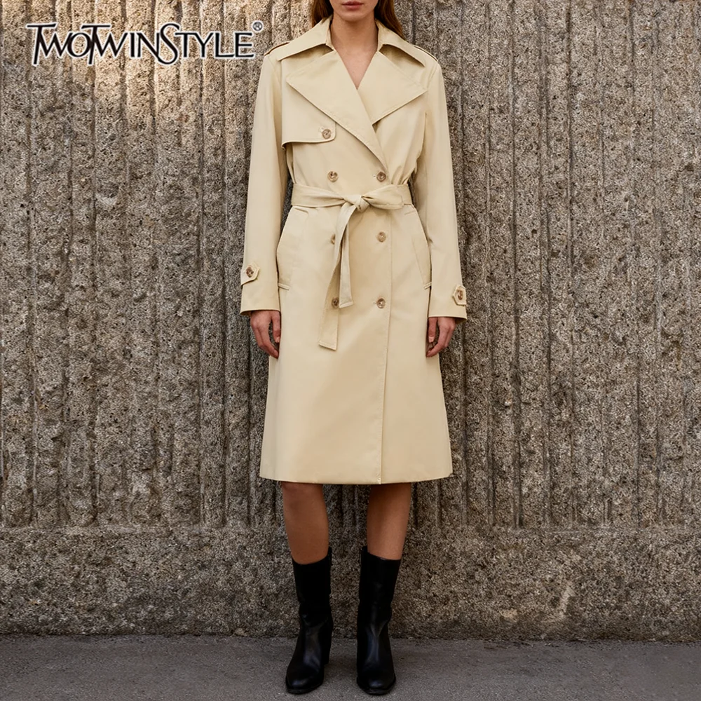 

TWOTWINSTYLE базовые утягивающие куртки миди для женщин с лацканами и длинными рукавами в стиле пэчворк, двубортная офисная ветровка, женская осень