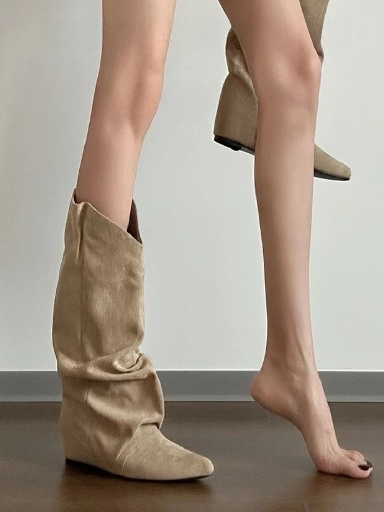 

Suede Pointed Toe Knee High Shaft Shoes Woman 2025 New Sale Cosplay Demi-season Gyaru Y2k Boot Goth Hot in Long Boots for Women