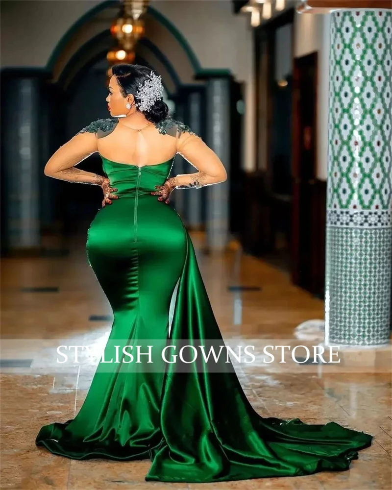 Sexy African Green Evening Dress For Black Girls 2025 Bead Appliques Birthday Party Gown Full Sleeve Vestido De Festa Customized