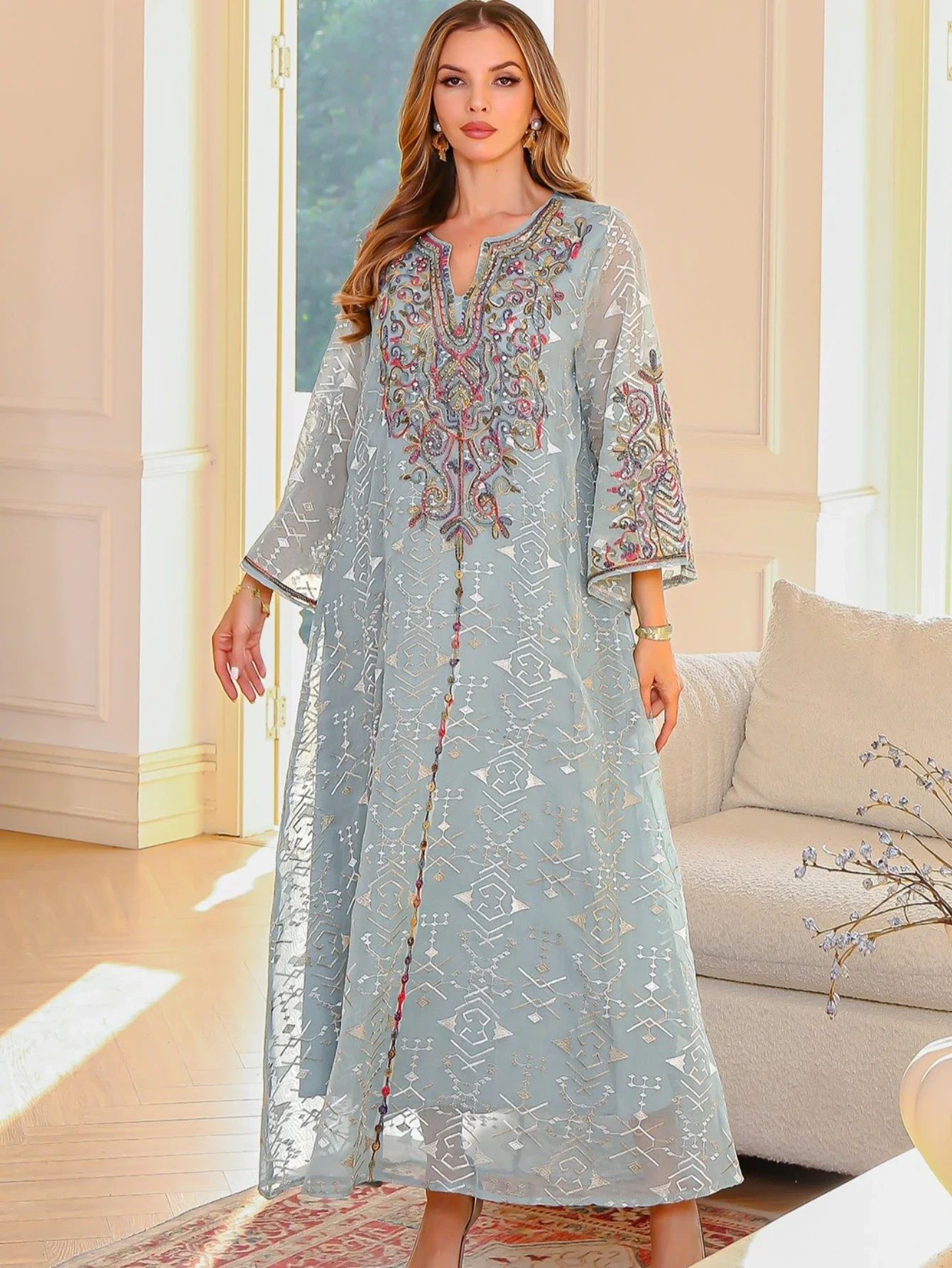 

Ид женское платье мусульманская Абая Дубай Vestidos Largos вечерние кафтан Джалабия Рамадан с вышивкой абайя кафтан арабский длинный халат 2026