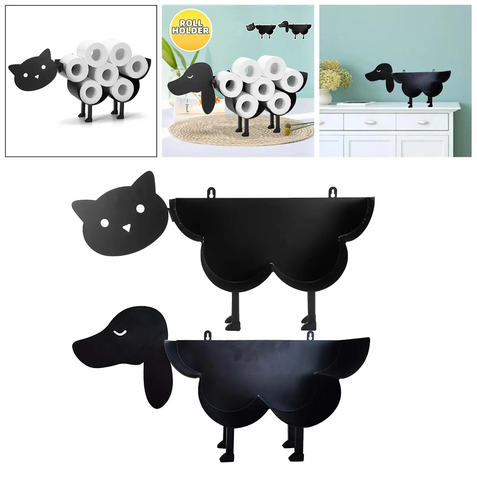 Portarrollos de papel higiénico con forma de Animal negro, soporte para papel de cocina, almacenamiento para el hogar y el baño, adornos independientes