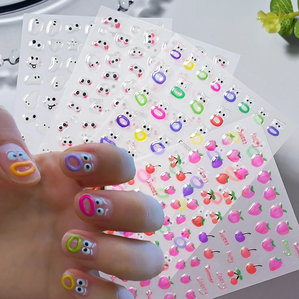 5d Schattige Monster Mond Nagelstickers Ultra-Realistische Levendige Cartoon Design Nagel Emblemen Zelfklevende Leuke Speelse Stijl Manicures