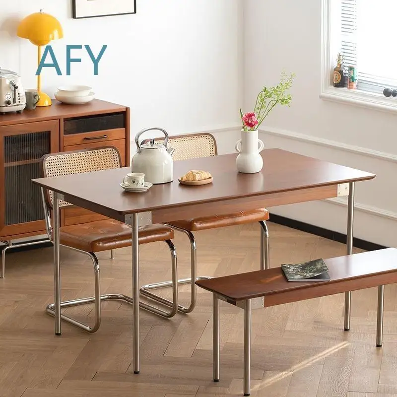 Solid Wood Dining Table for Small Apartment Nordic Japanese Style Rectangular Household Retro Chair Set for Modern Living
