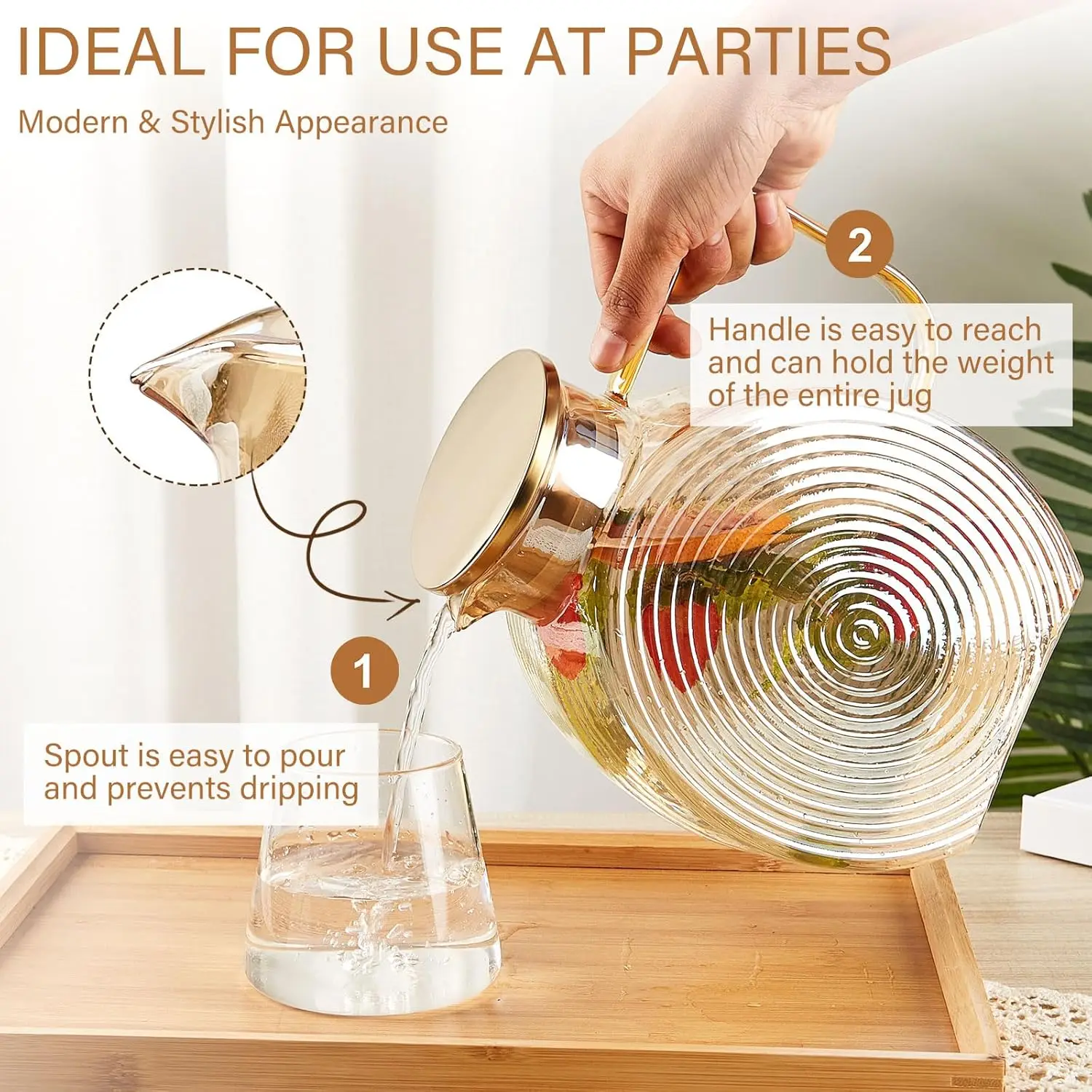 Snail Glass Pitcher 1.8L 84oz Large Iced Tea Pitcher with Handle Lids for Fridge Door Water Jug Sun Tea Bottles Cold Water Cups
