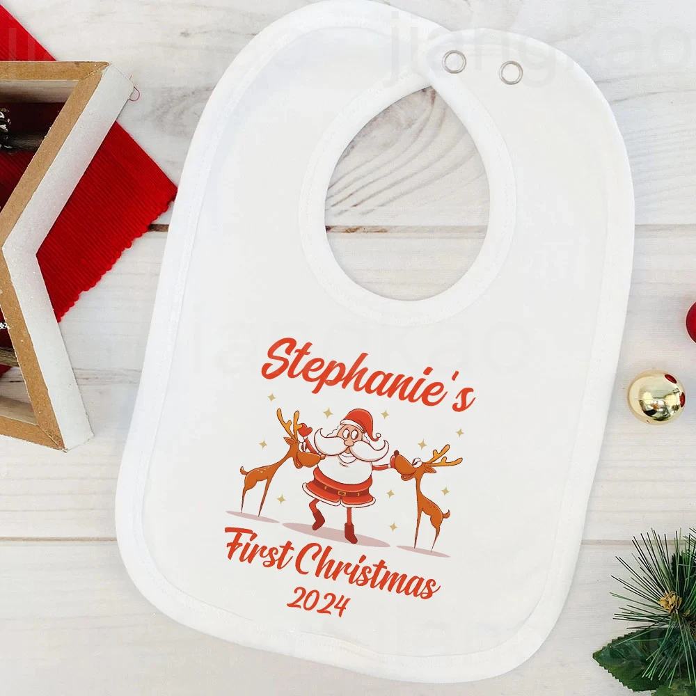 Personalized Baby Bib Bibs Custom Name Christmas Party Newborn Cotton Saliva Towel Deer Santa Snowman Print Bib Infant Xmas Gift