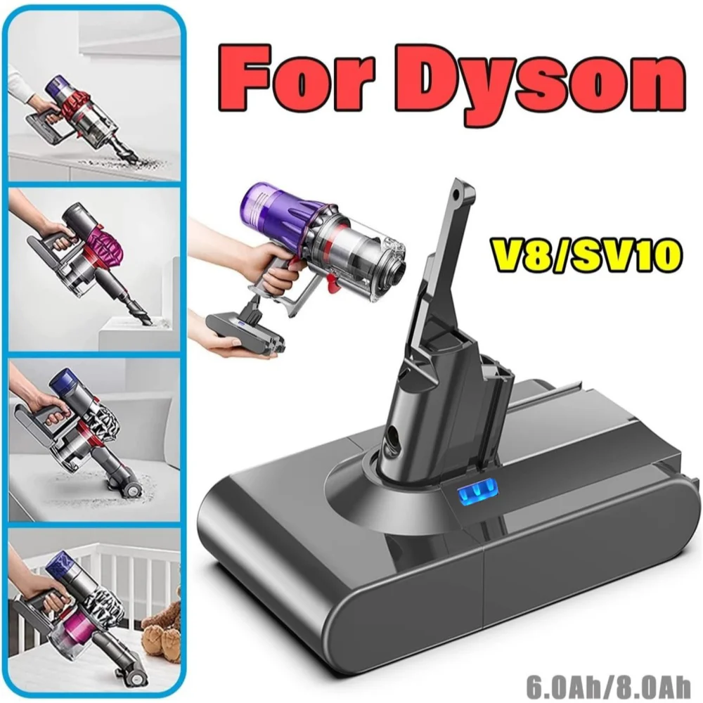 21.6V 6000mAh/8000mAh Li‑ion Replacement Battery SV10 For Dyson V8 Absolute Animal Handheld Vacuum Cleaner Rechargeable Battery