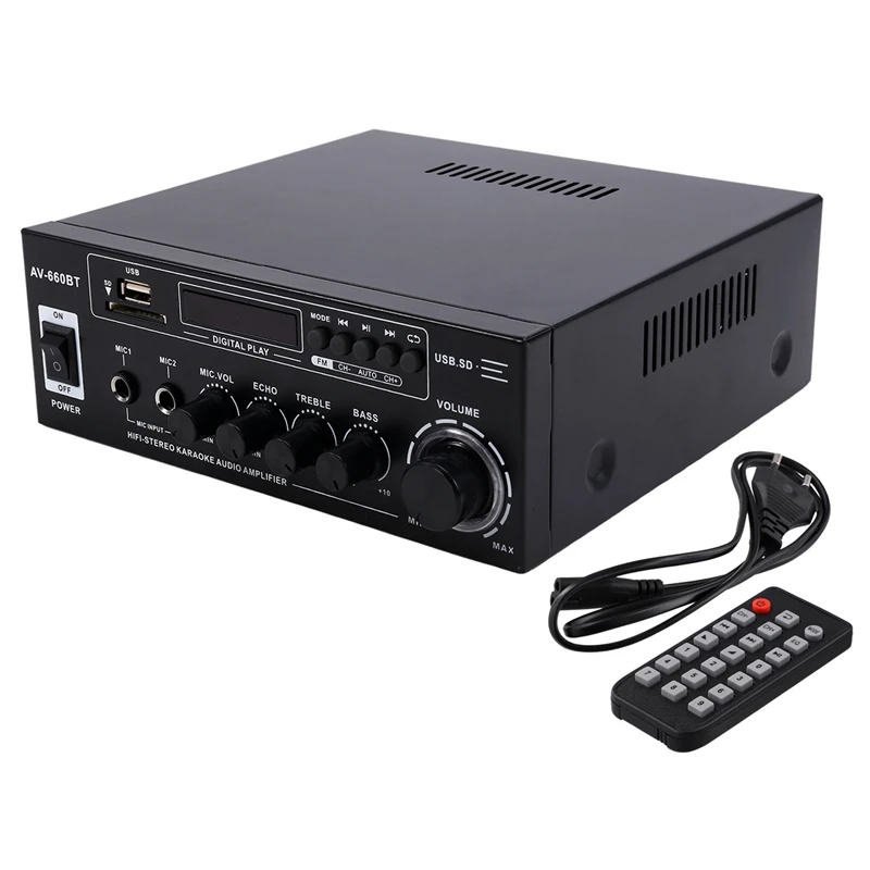 AV-660BT Bluetooth Sound Amplifier Power Amplifier Support Bluetooth, FM Radio, USB, SD Card & Dual Mic Inputs