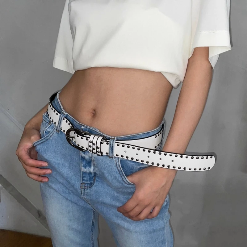 Waist Belt with Studs for Cowboy Cowgirl With Metal Buckle Vintage Belt Hot Girl WaistChain Studded Sexy Oversize Belt