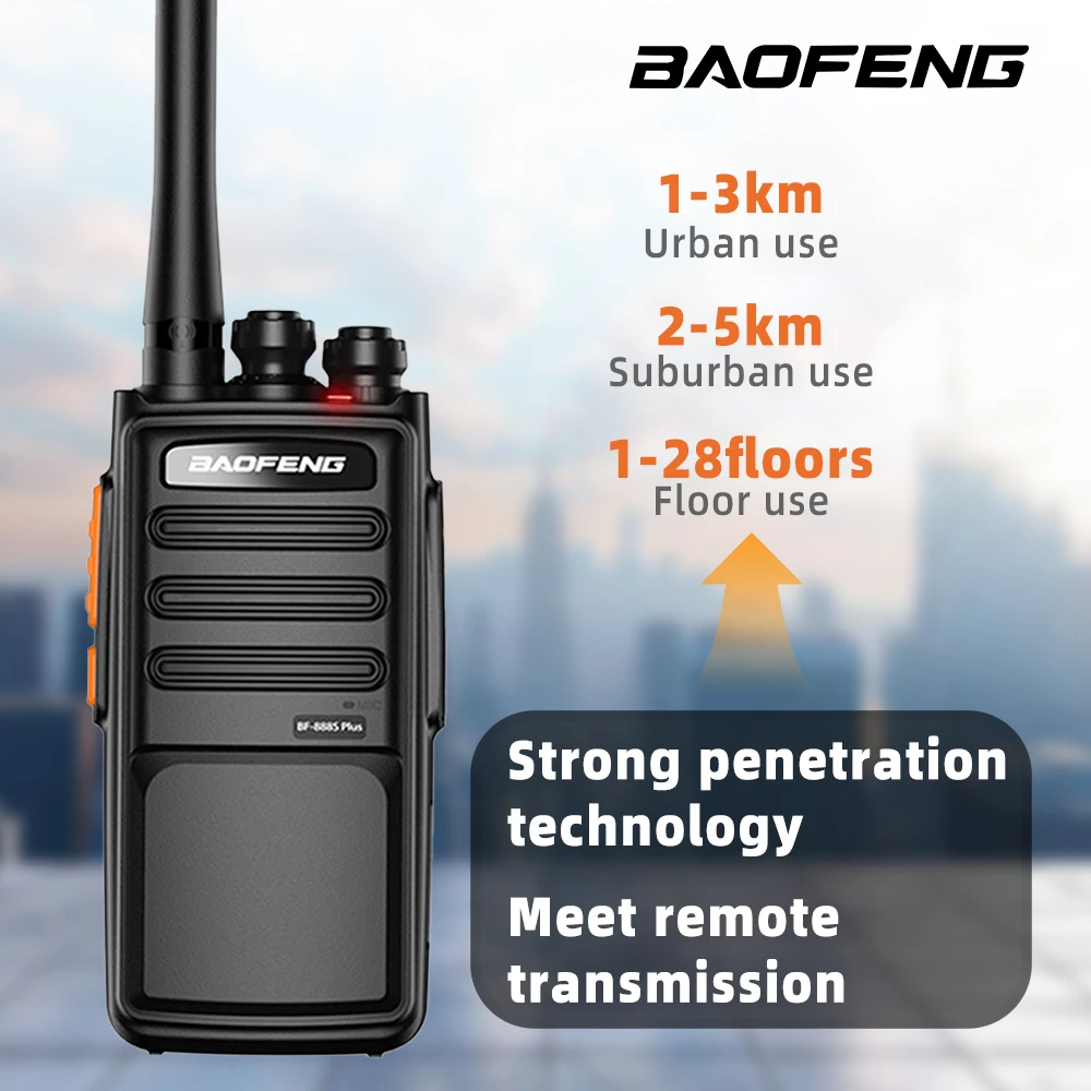 6-Pack Baofeng 888S PLUS Walkie Talkies UHF 400-470MHz BF-888S Portable 16-Channel Long-Distance Professional Range 3-5km Radio