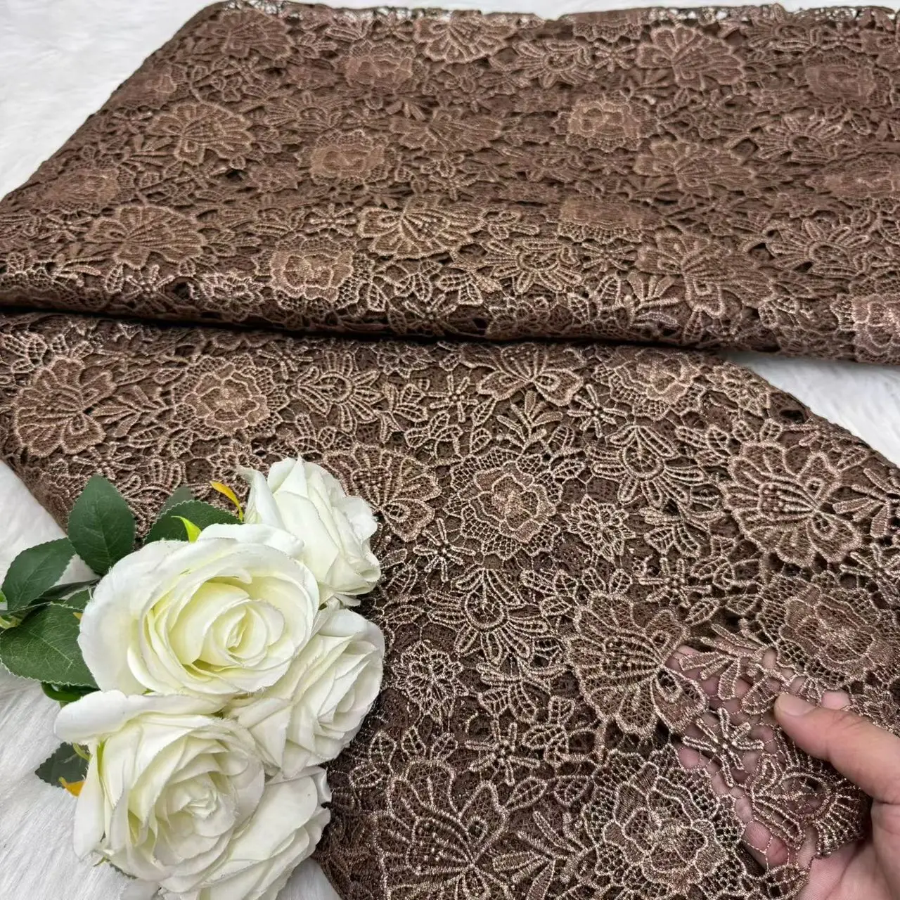 Nigerian Water Soluble Lace Fabric High Quality African Gilding Guipure Cord Lace Fabric For Women Wedding Evening Dresses Hm8-1