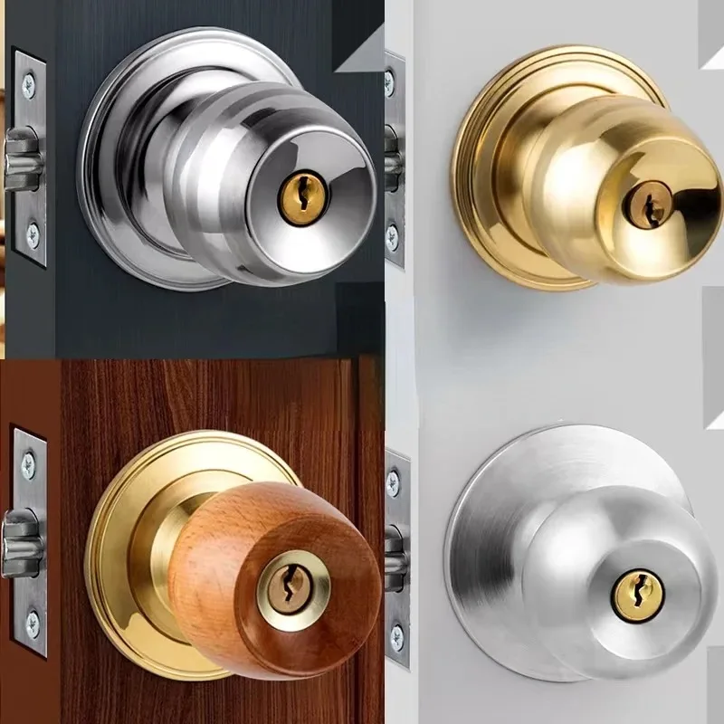 Picture 3: Stainless Steel Round Ball Door Knob Set Knob Handle Handle Lock With Key for 25mm-45mm Door Hardware Sliver for Bathroom