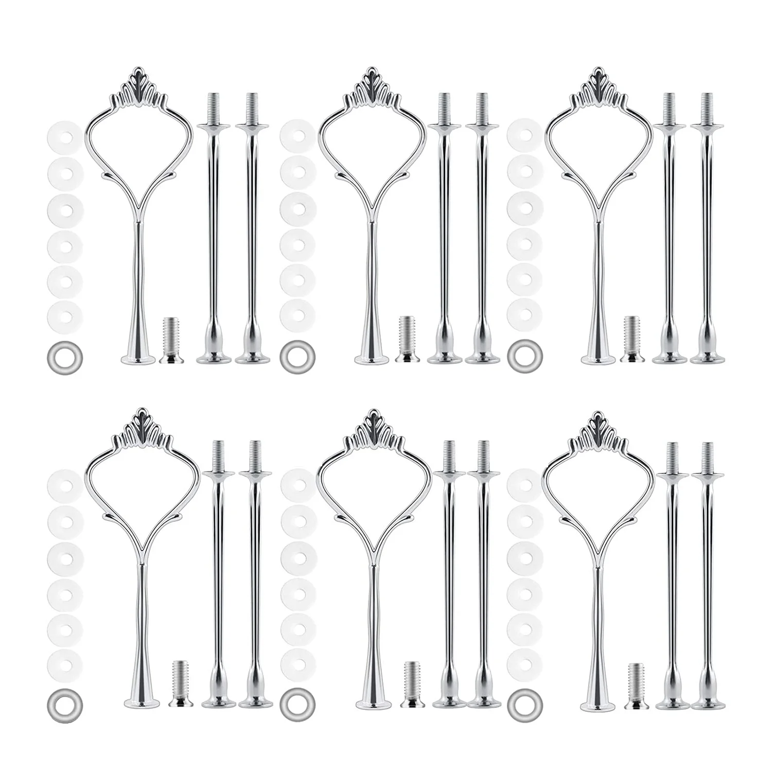 6 Set Tray Hardware for Cake Stand 3 Tier Cake Stand Fitting Hardware Holder for Wedding and Party Serving Tray(Silver)