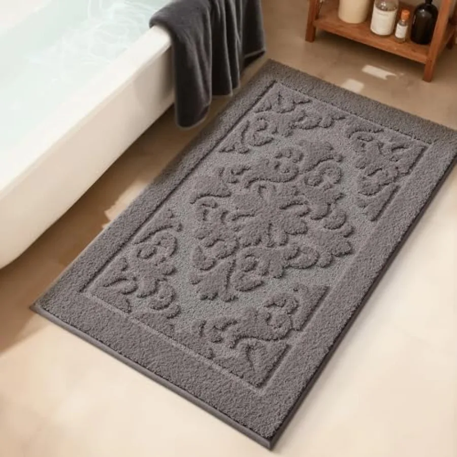 

Ultra Absorbent Bathroom Rug Non Slip Rubber Backing Machine Washable Bath Mat Soft Premium Microfiber Elegant Floral Bath Rugs
