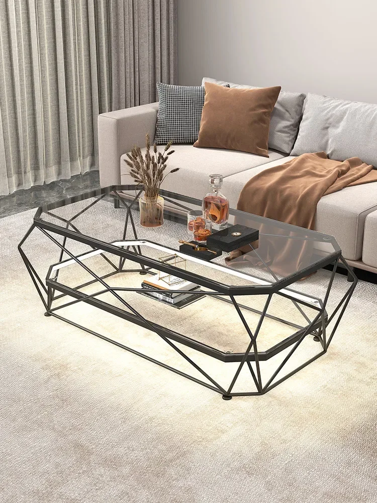 Coffee Table Small Apartment Living Room Home Light Luxury Modern Rectangular Tempered Glass Simplicity Creative Designer Office